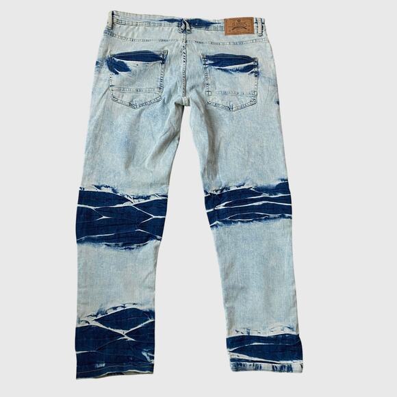 Akademiks Jeanius Distressed Jeans Men 36x30 Vintage Washed Whisker Grunge - Picture 2 of 12